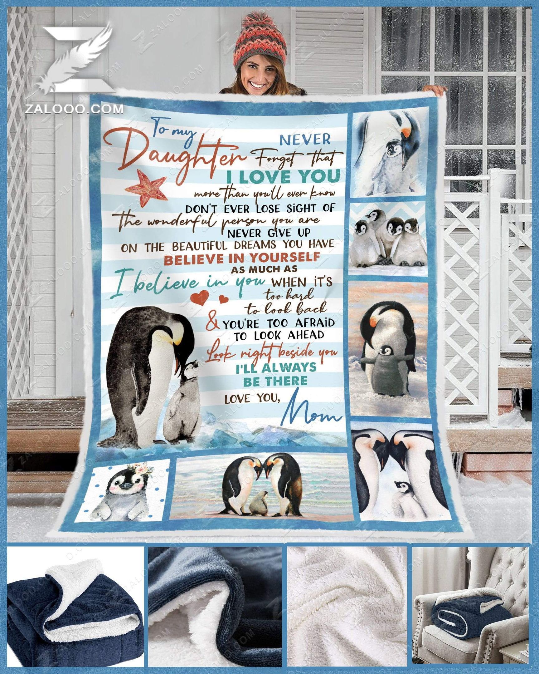 To My Daughter Mom Penguin Sherpa Fleece Blanket
