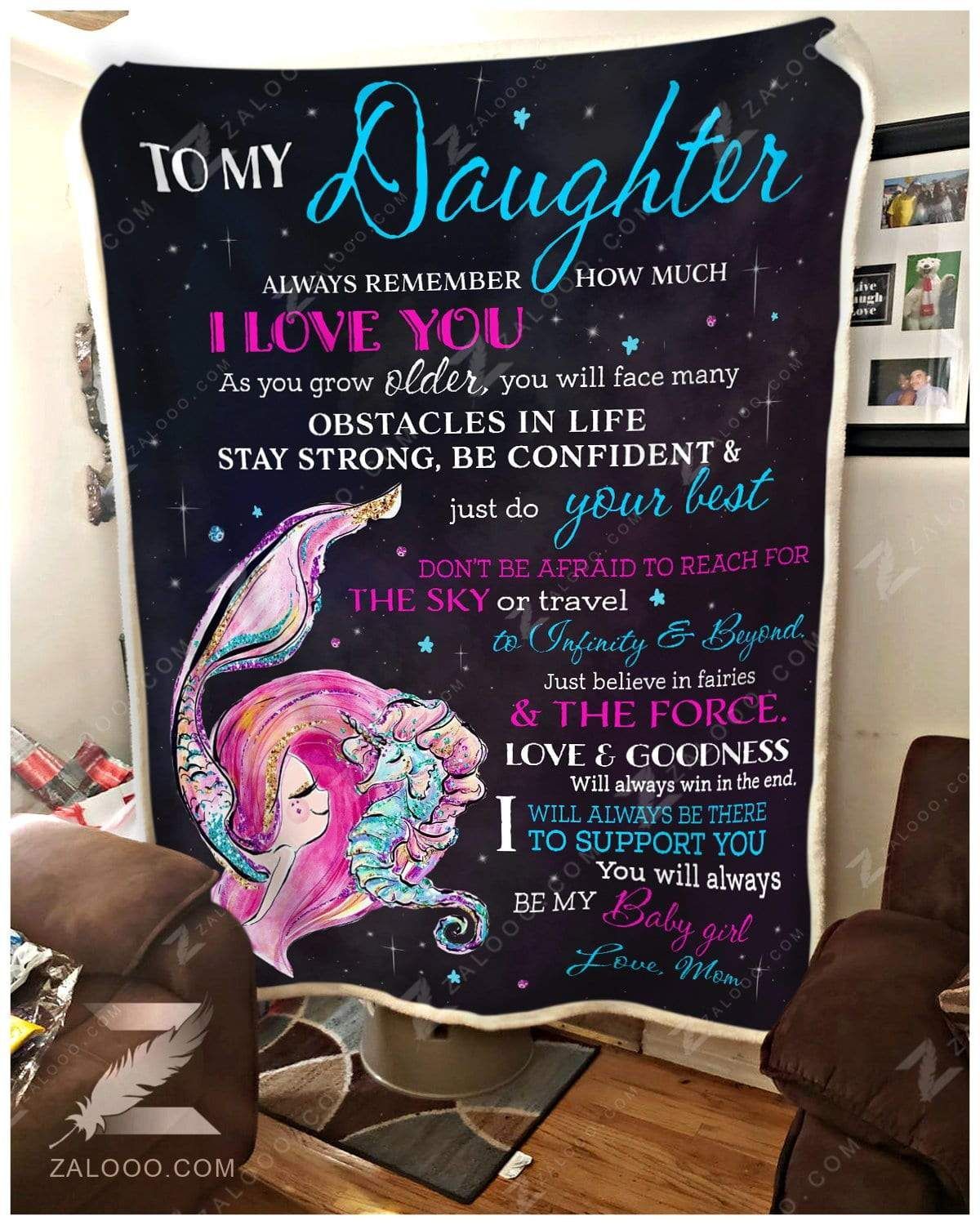 To My Daughter Mom Seahorse Sherpa Fleece Blanket