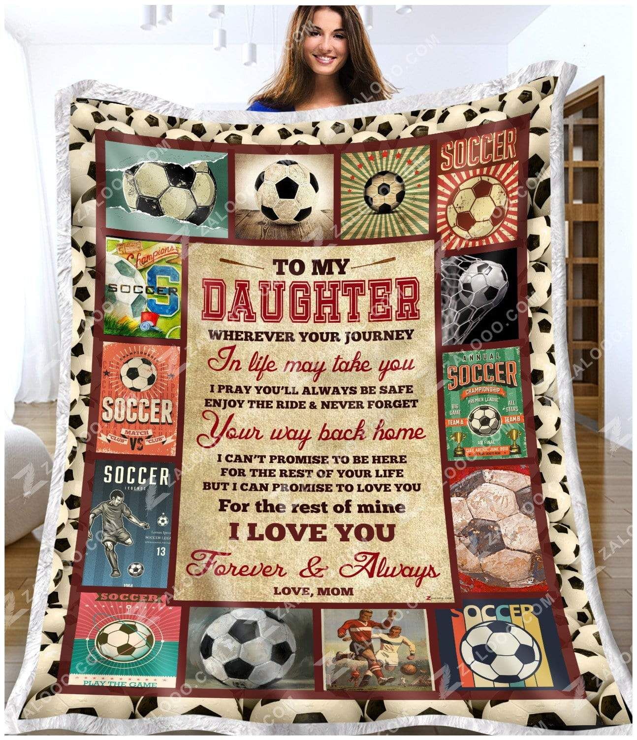 To My Daughter Mom Soccer Sherpa Fleece Blanket