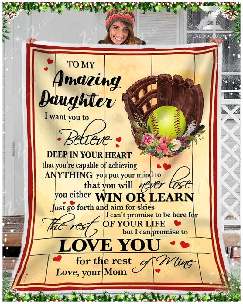 To My Daughter Mom Softball Sherpa Fleece Blanket