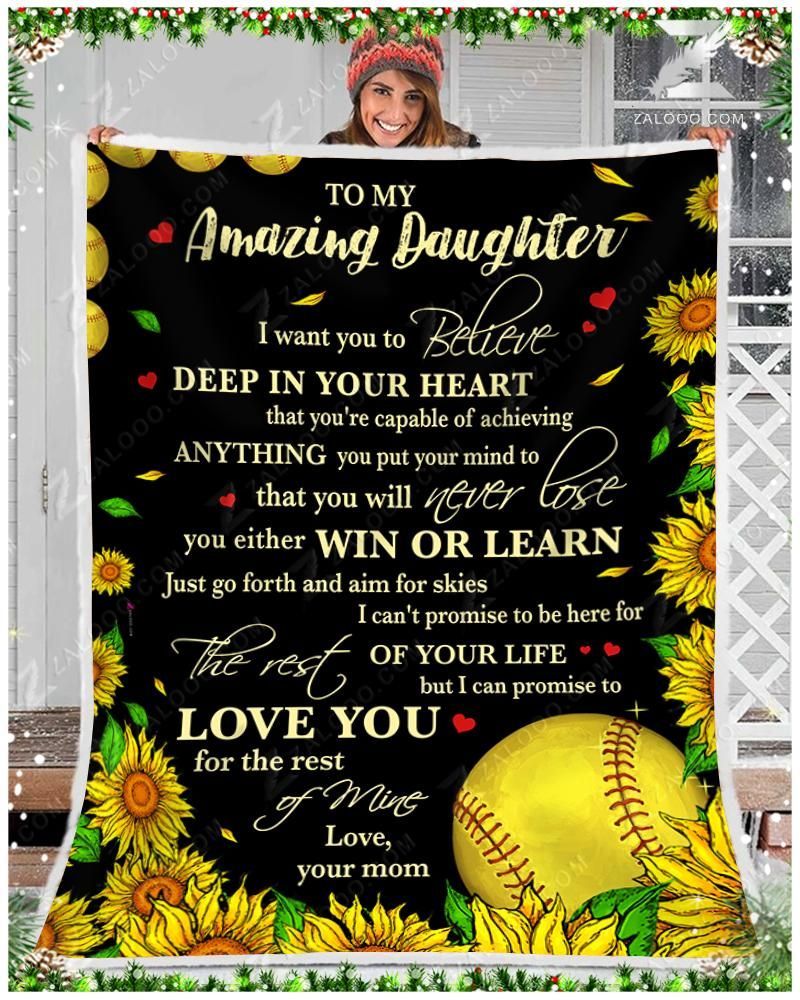 To My Daughter Mom Softball Sherpa Fleece Blanket
