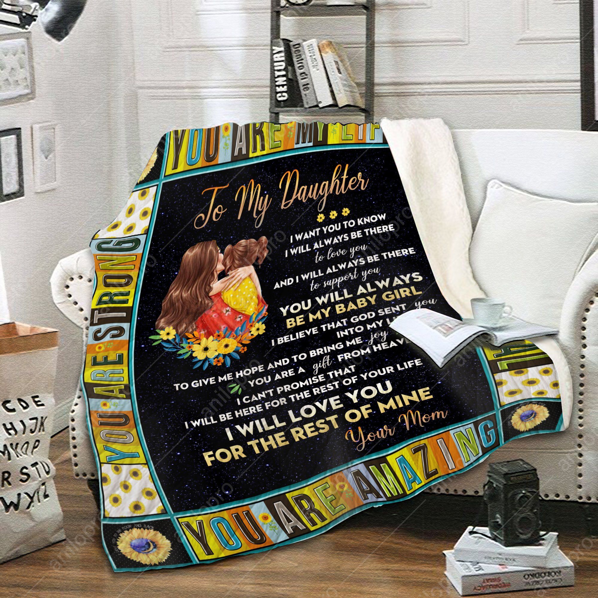 To My Daughter Mom Sunflower Sherpa Fleece Blanket