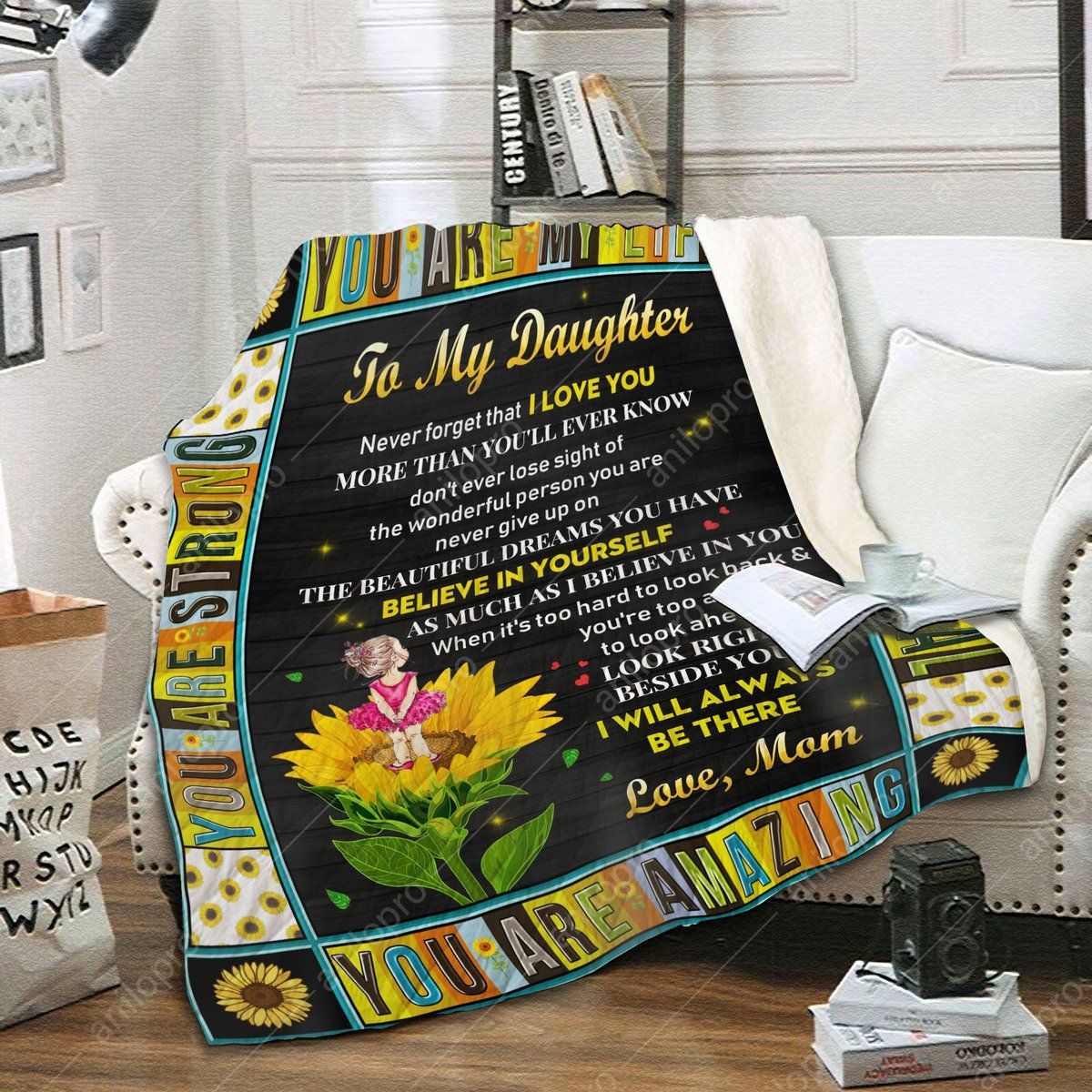 To My Daughter Mom Sunflower Sherpa Fleece Blanket