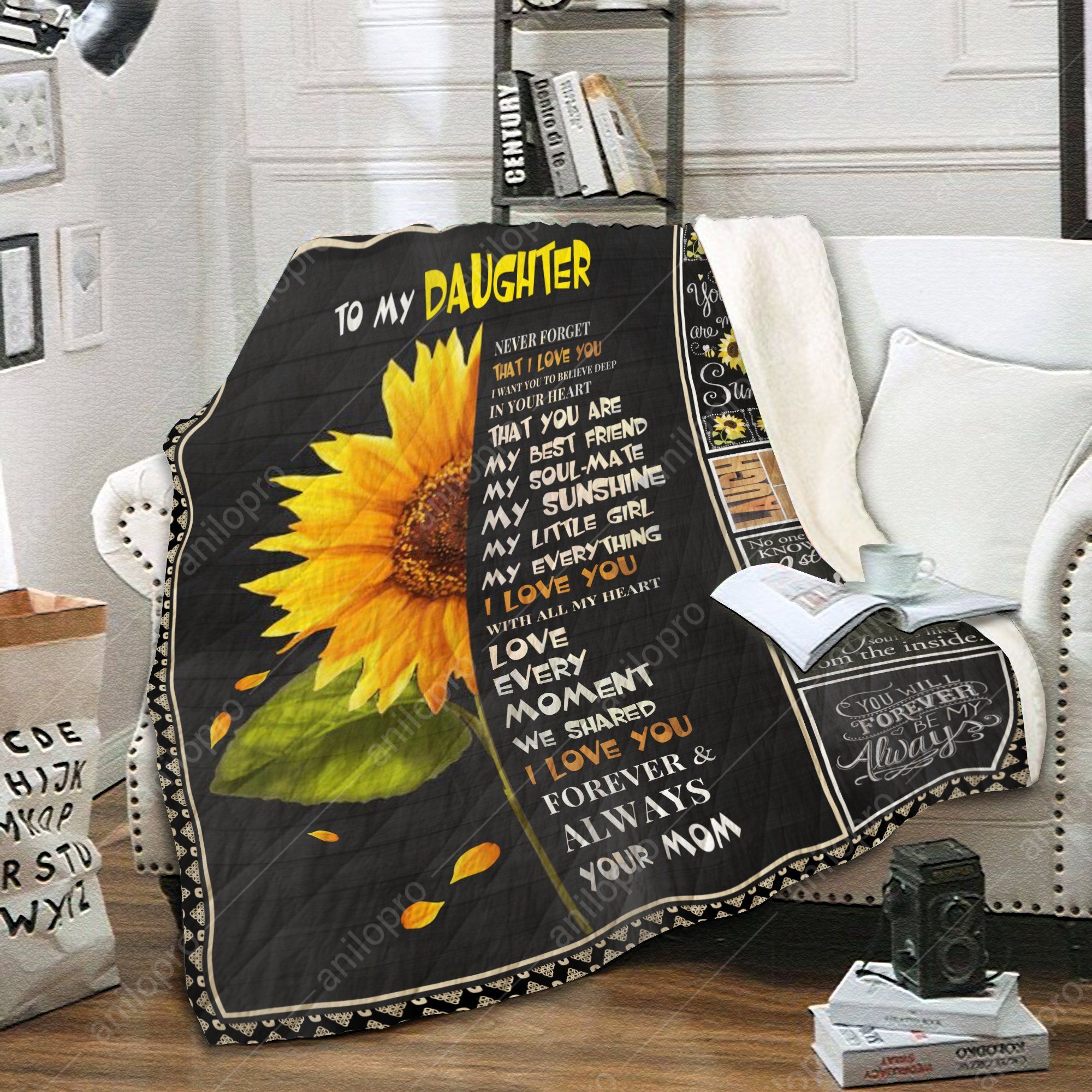 To My Daughter Mom Sunflower Sherpa Fleece Blanket
