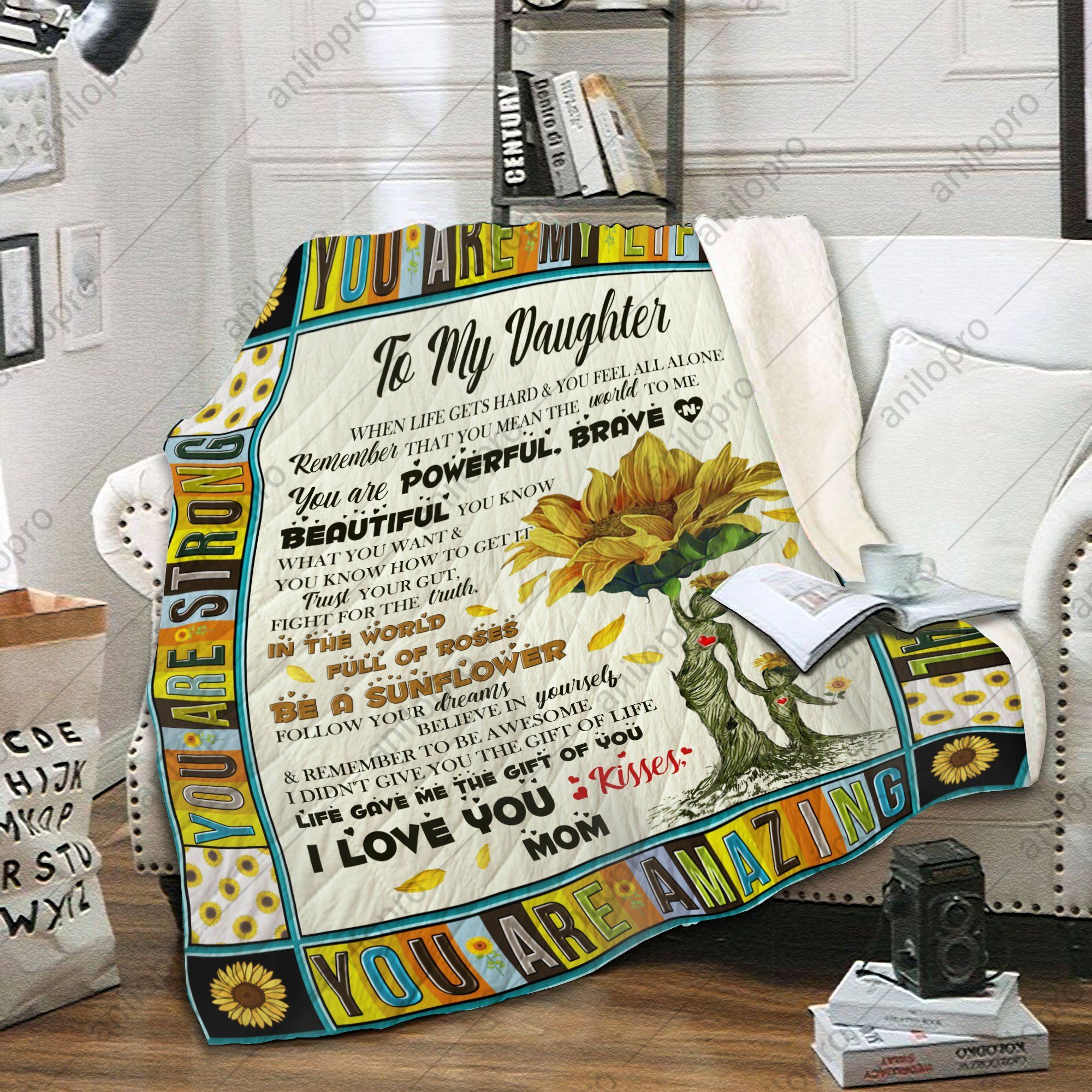 To My Daughter Mom Sunflower Sherpa Fleece Blanket