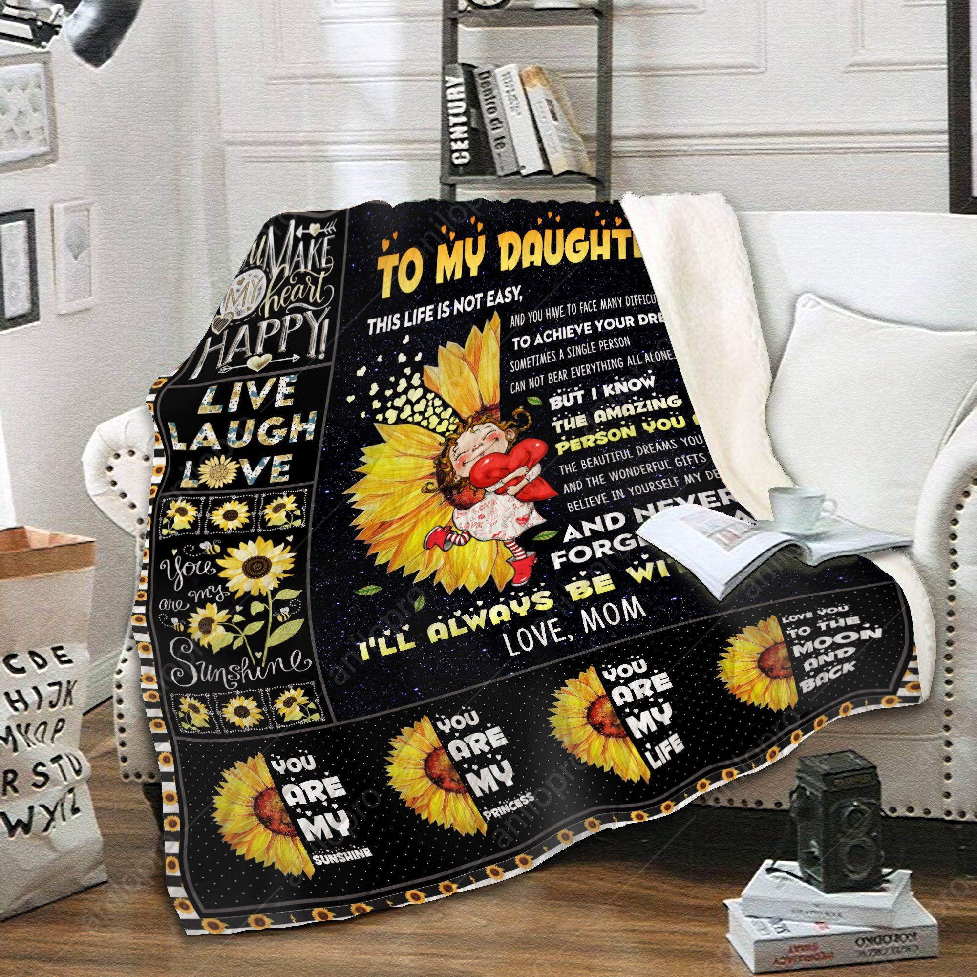 To My Daughter Mom Sunflower Sherpa Fleece Blanket