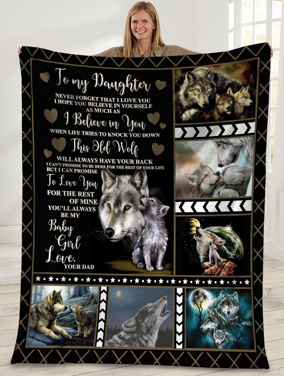 To My Daughter Never Forget That I Love You Grey Wolf Fleece Blanket