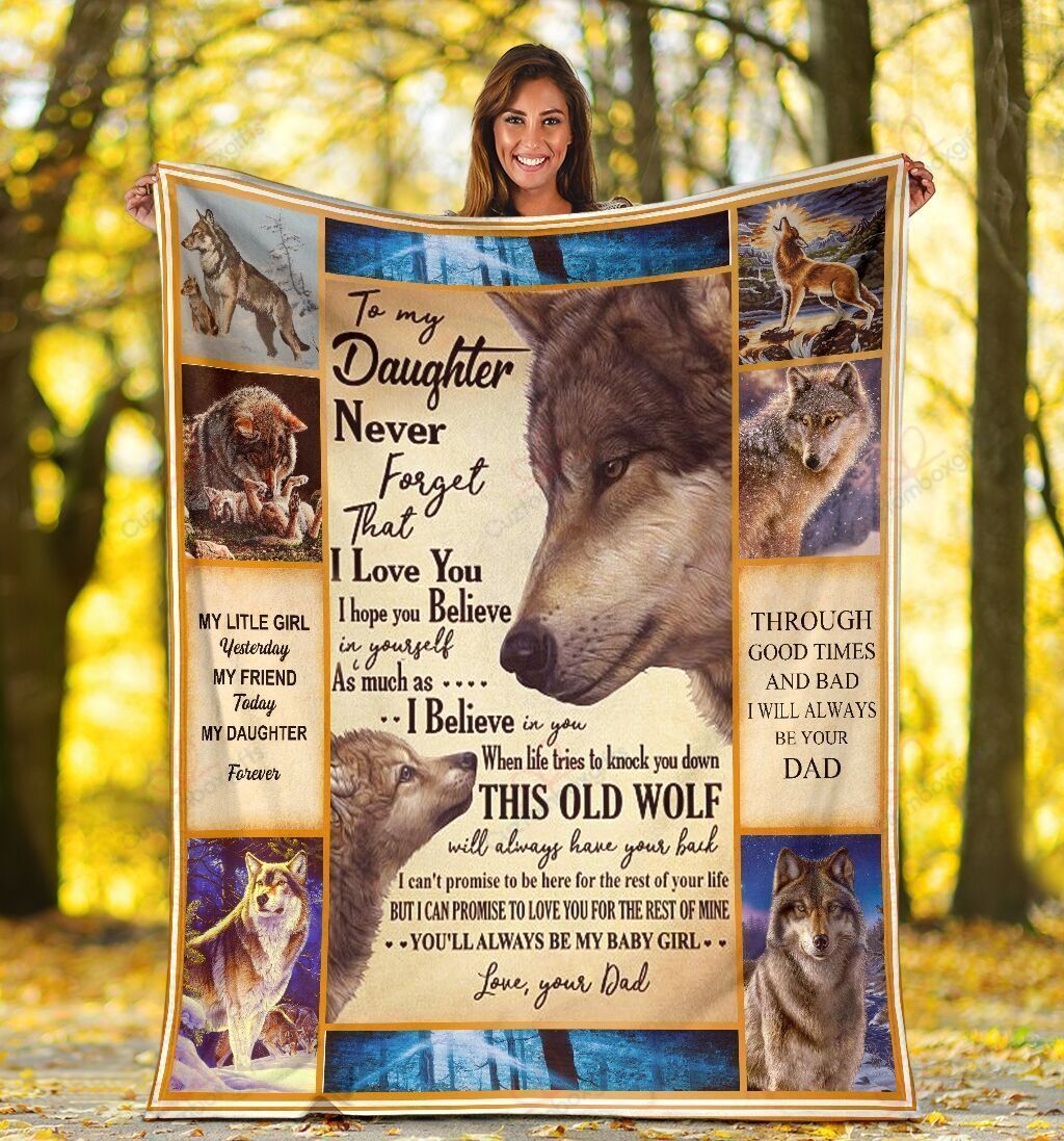 To My Daughter Never Forget That I Love You Wolf Dad And Daughter Fleece Blanket Sherpa Fleece Blanket