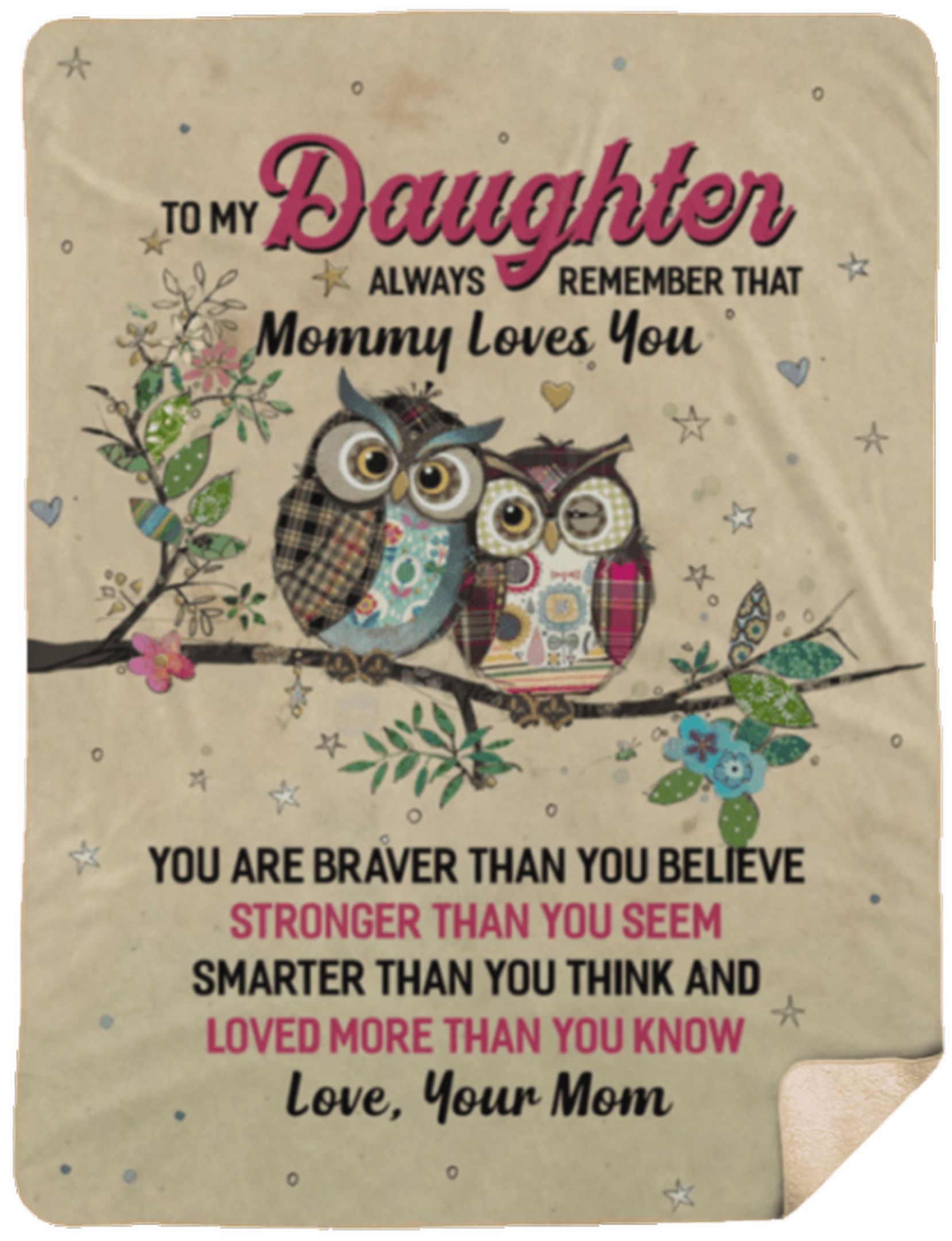 To My Daughter Owl Sherpa Fleece Blanket