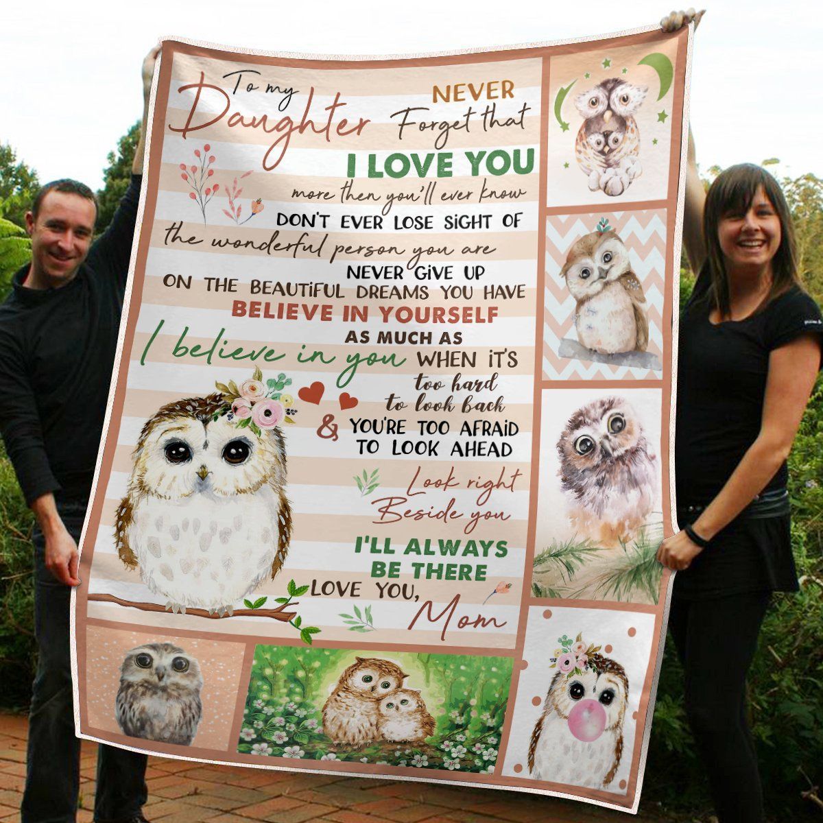 To My Daughter Owl Sherpa Fleece Blanket