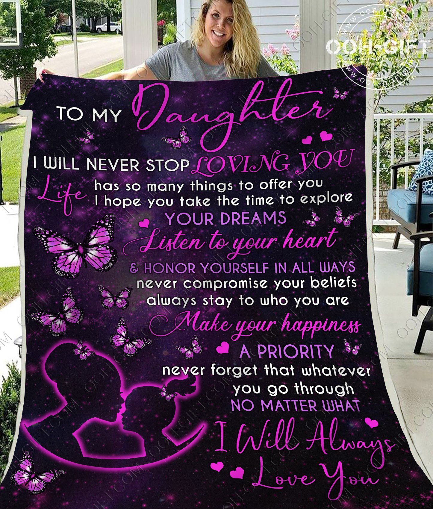 To My Daughter Purple Sherpa Fleece Blanket