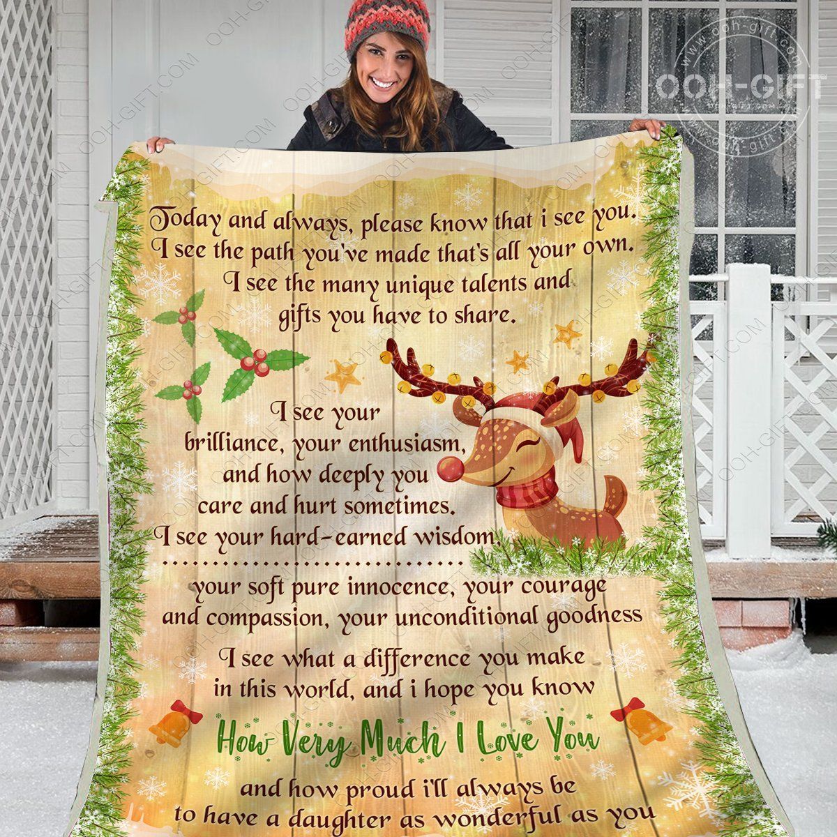 To My Daughter Reindeer Sherpa Fleece Blanket