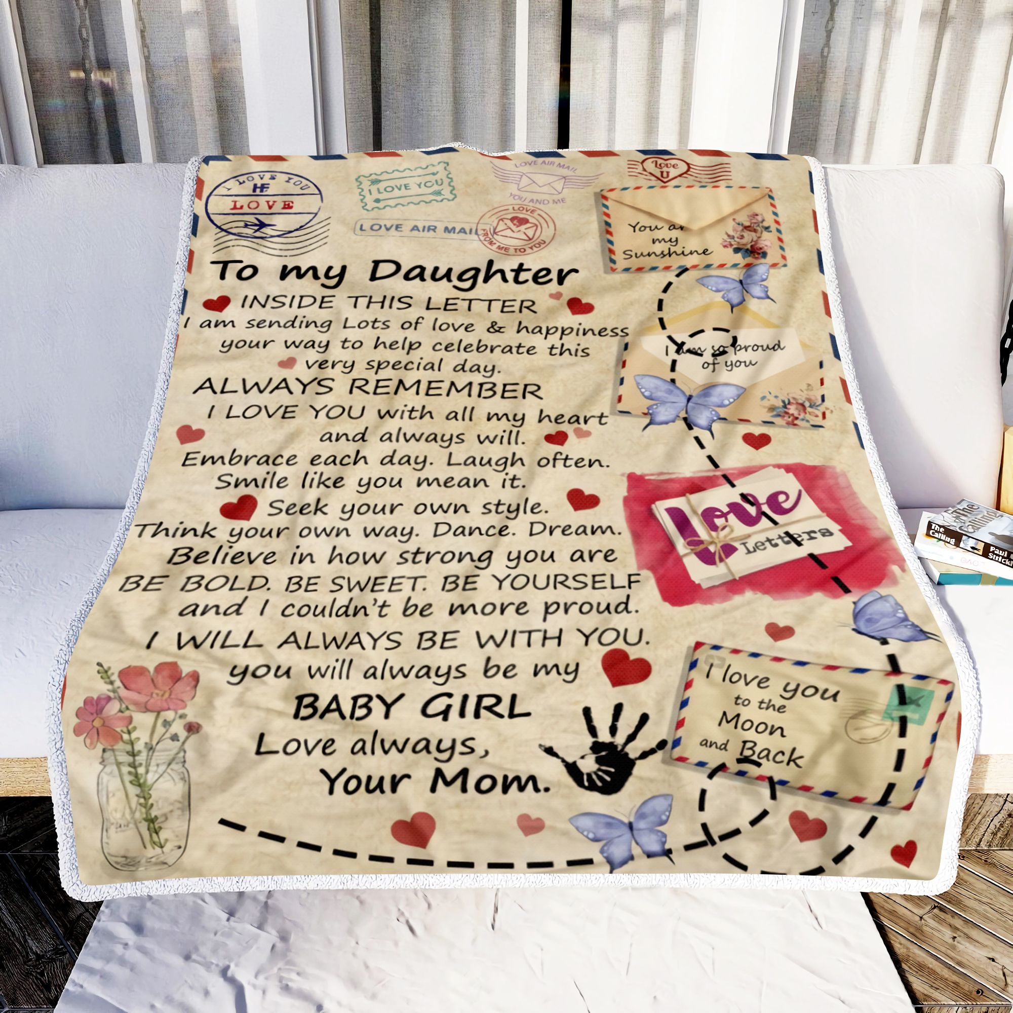 To My Daughter Sending Love And Happiness Your Way Fleece Blanket