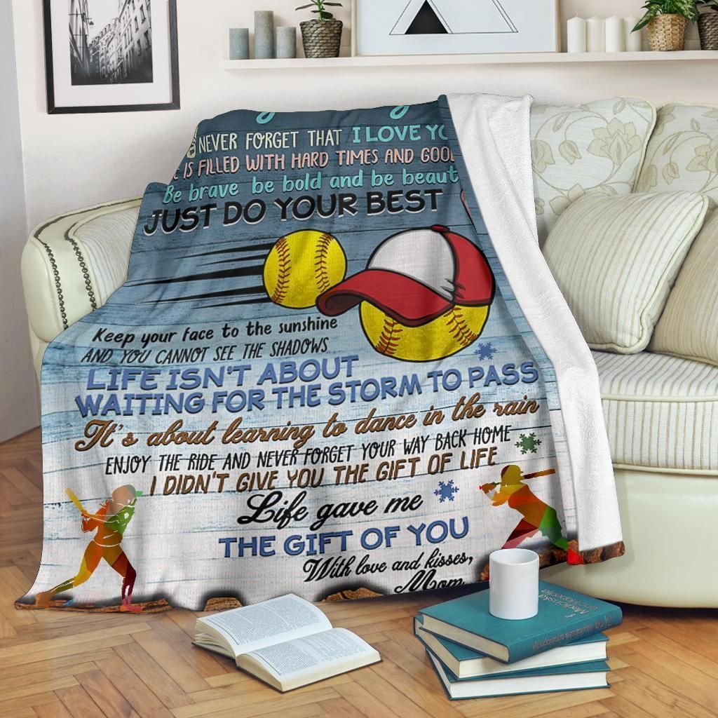 To My Daughter Softball Sherpa Fleece Blanket