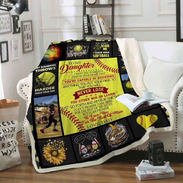 To My Daughter Softball Sherpa Fleece Blanket