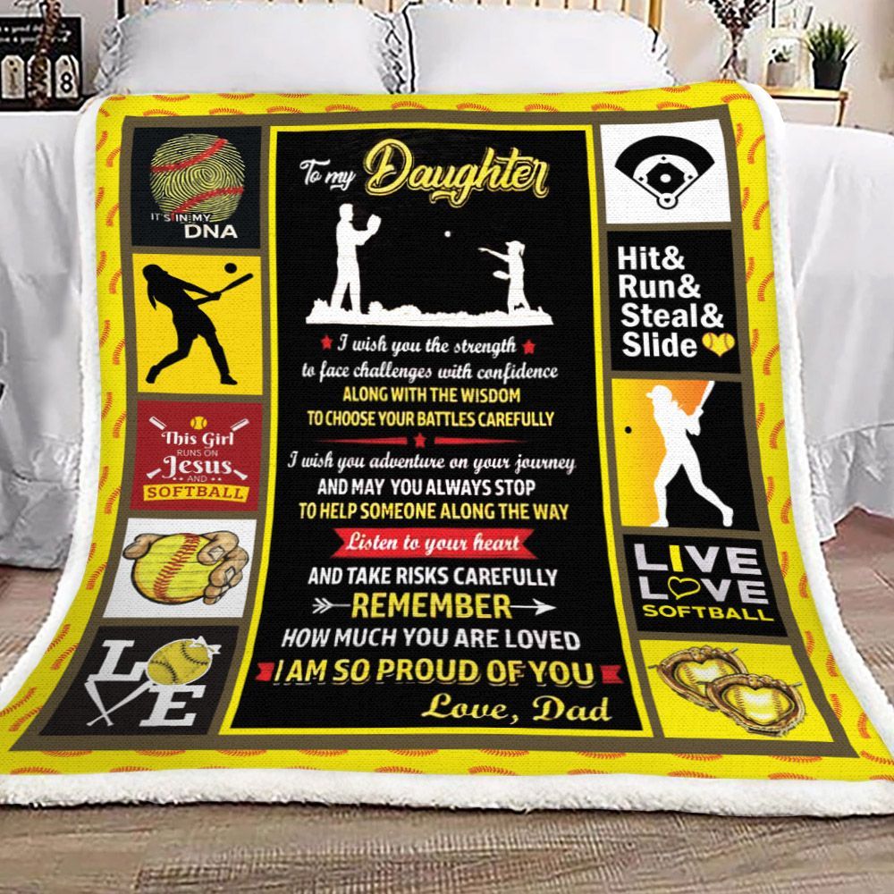 To My Daughter Softball Dad Sherpa Fleece Blanket