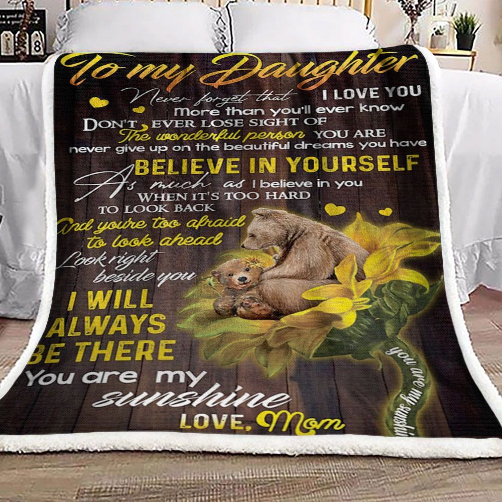 To My Daughter Sunflower Bear Sherpa Fleece Blanket