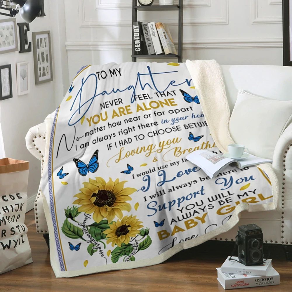 To My Daughter Sunflower Butterfly Sherpa Fleece Blanket