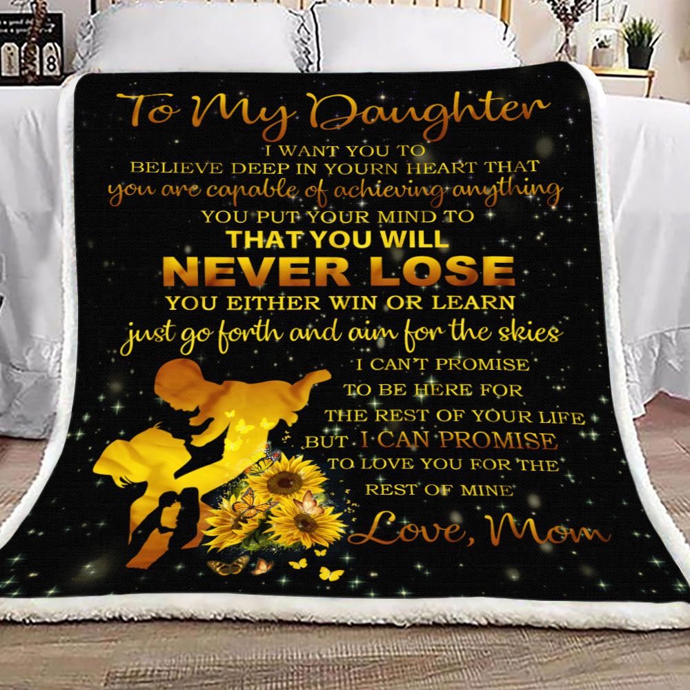 To My Daughter Sunflower Butterfly Fleece Blanket