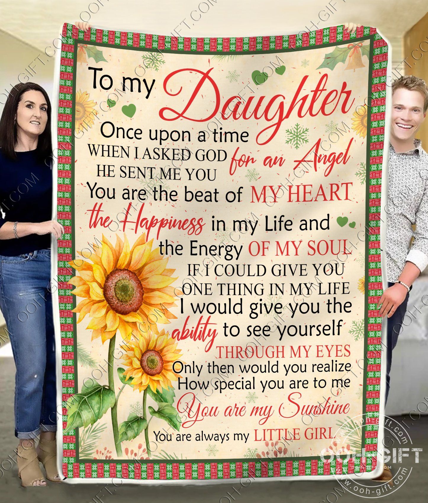 To My Daughter Sunflower Sherpa Fleece Blanket