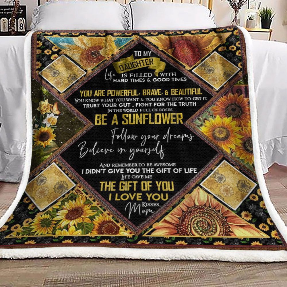 To My Daughter Sunflower Sherpa Fleece Blanket