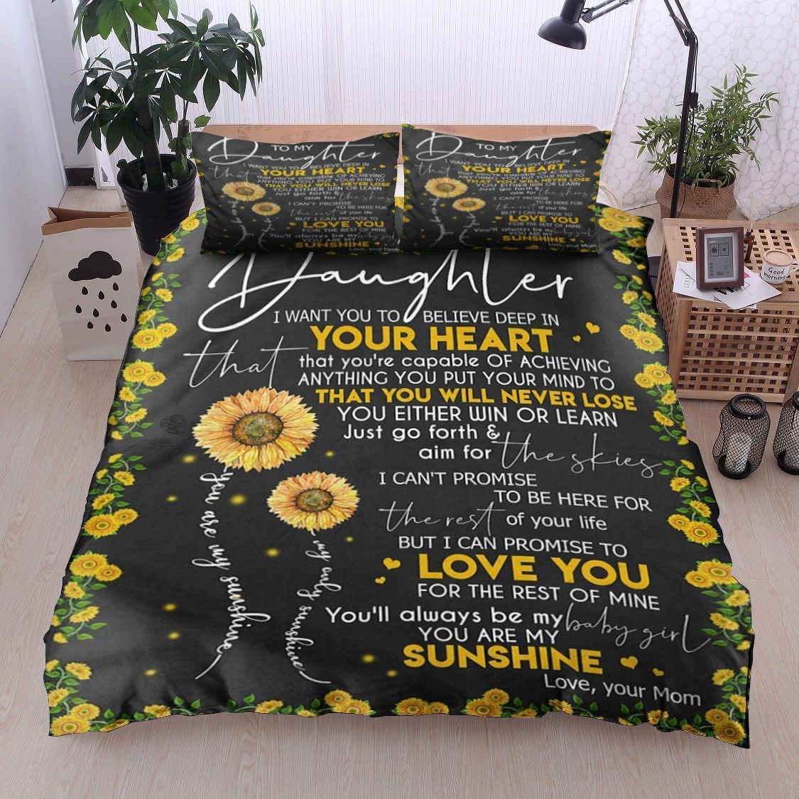 To My Daughter Sunflower Bedding Set