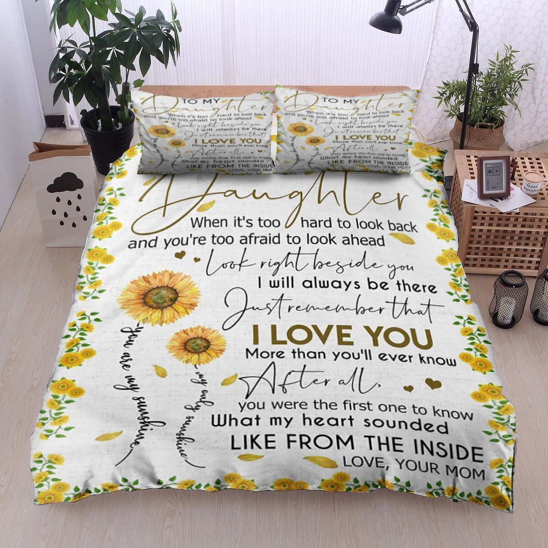 To My Daughter Sunflower Bedding Set
