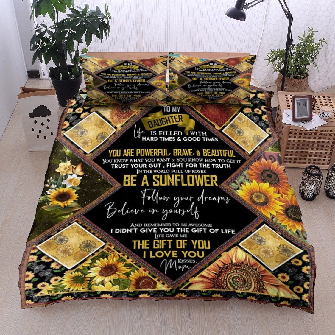 To My Daughter Sunflower Bedding Set