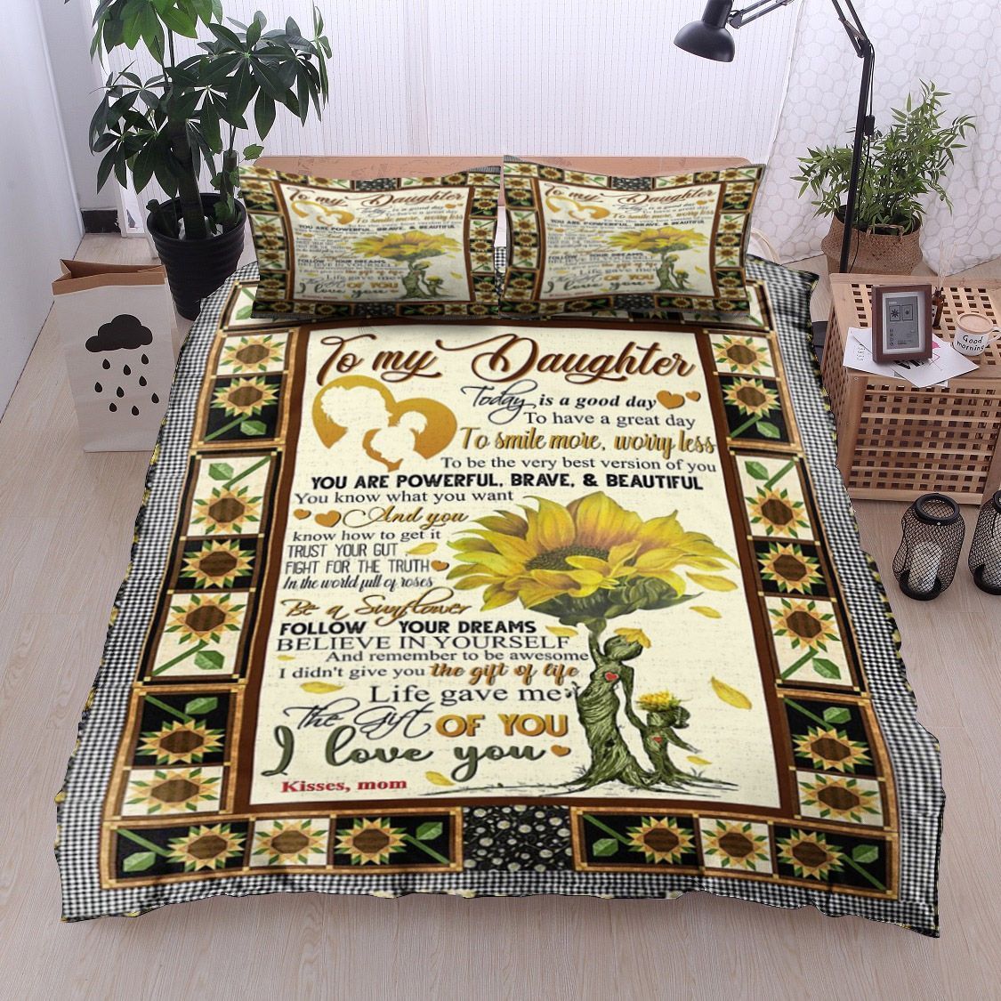 To My Daughter Sunflower Bedding Set