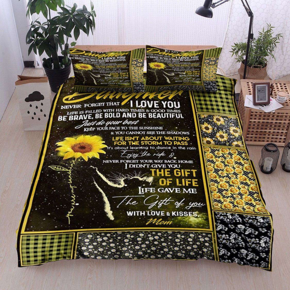 To My Daughter Sunflower Bedding Set