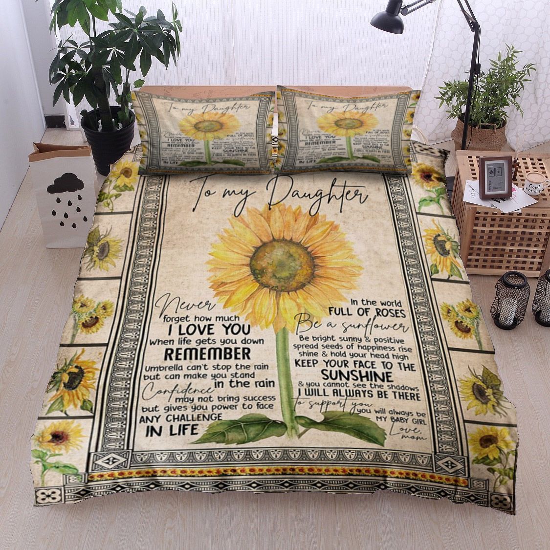 To My Daughter Sunflower Bedding Set