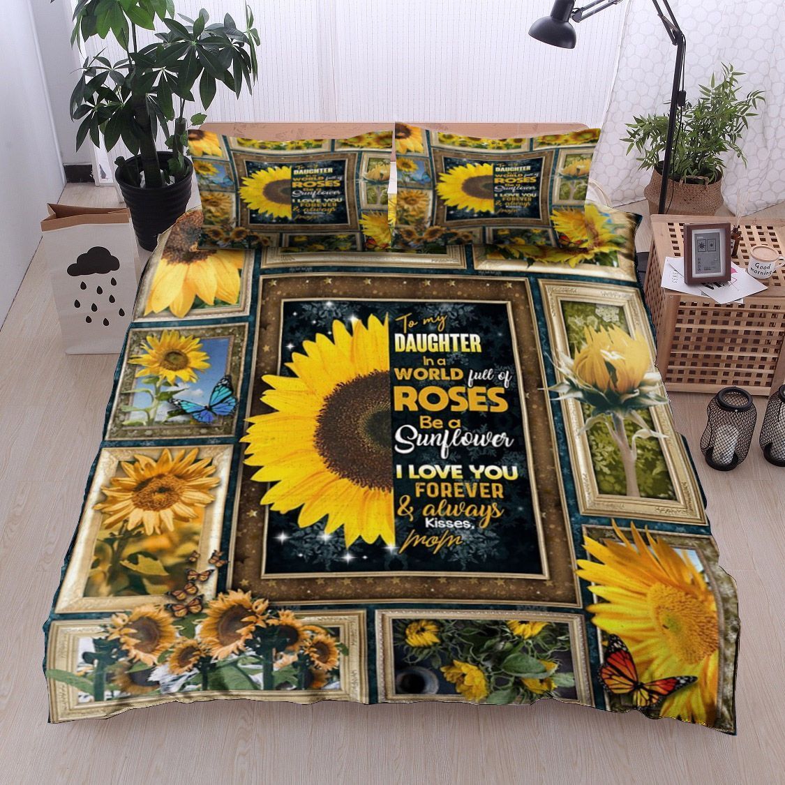 To My Daughter Sunflower Bedding Set