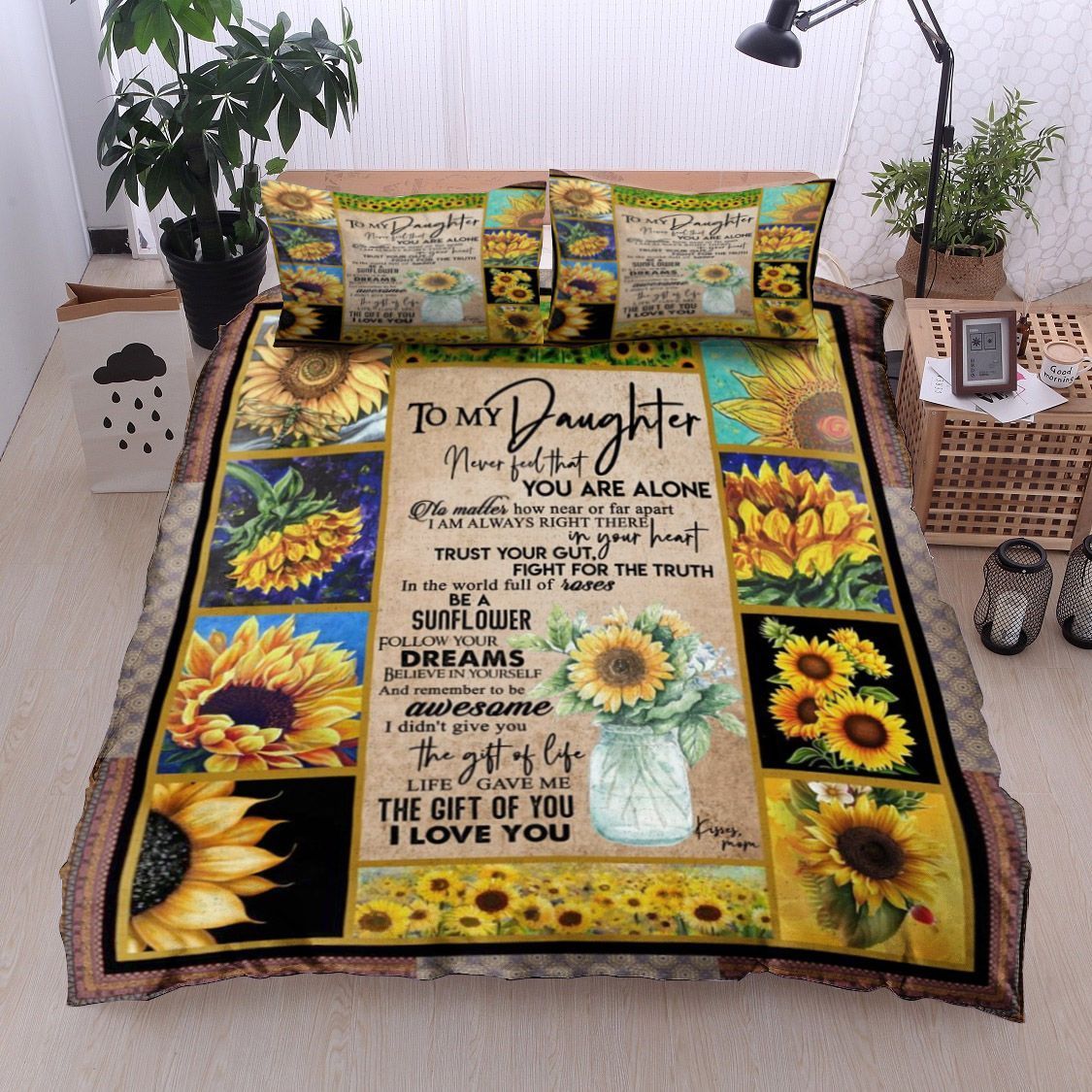 To My Daughter Sunflower Bedding Set