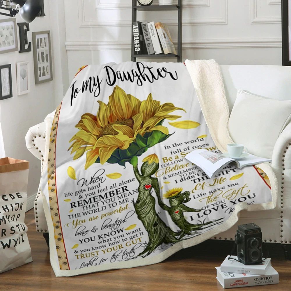 To My Daughter Sunflower Sherpa Fleece Blanket