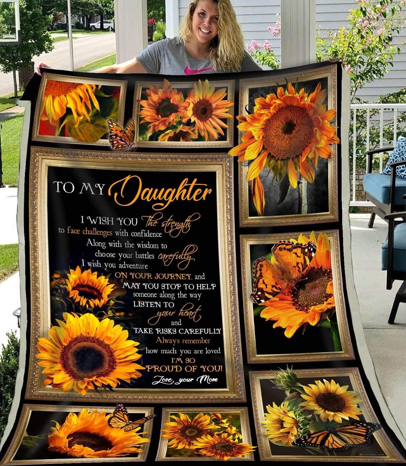 To My Daughter Sunflower Sherpa Fleece Blanket