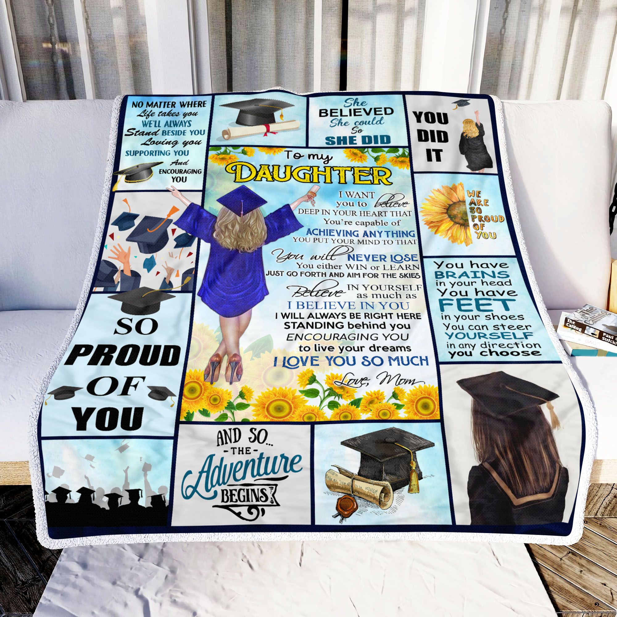 To My Daughter Sunflower Senior Graduation Fleece Blanket