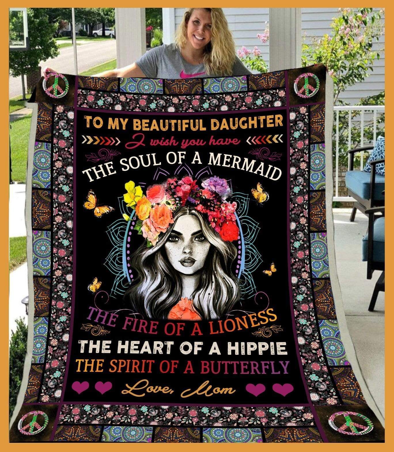 To My Daughter The Soul Of A Mermaid Love Mom Sherpa Fleece Blanket