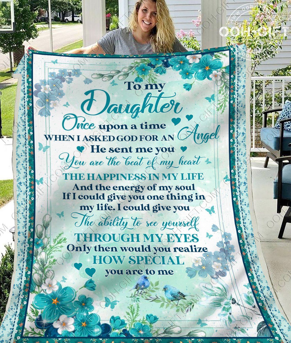 To My Daughter Turquoise Sherpa Fleece Blanket