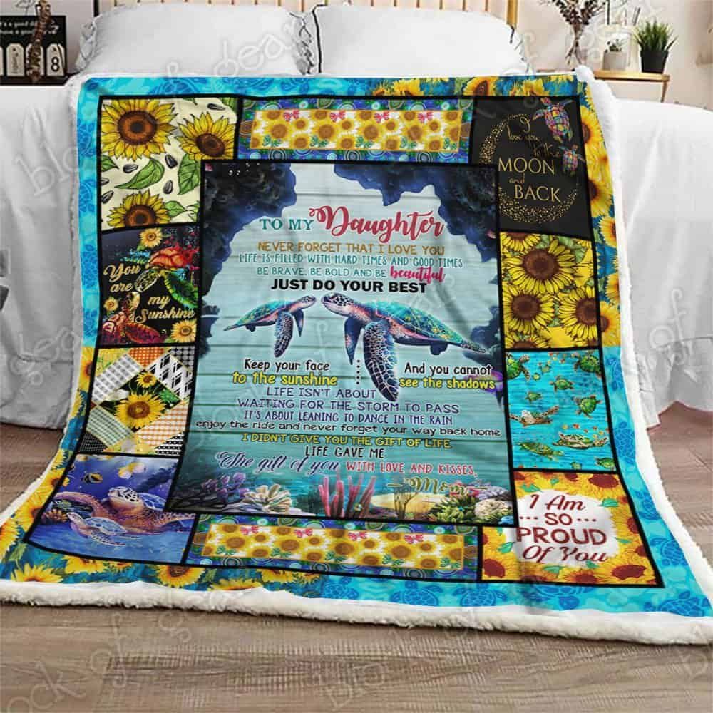 To My Daughter Turtle Fleece Blanket