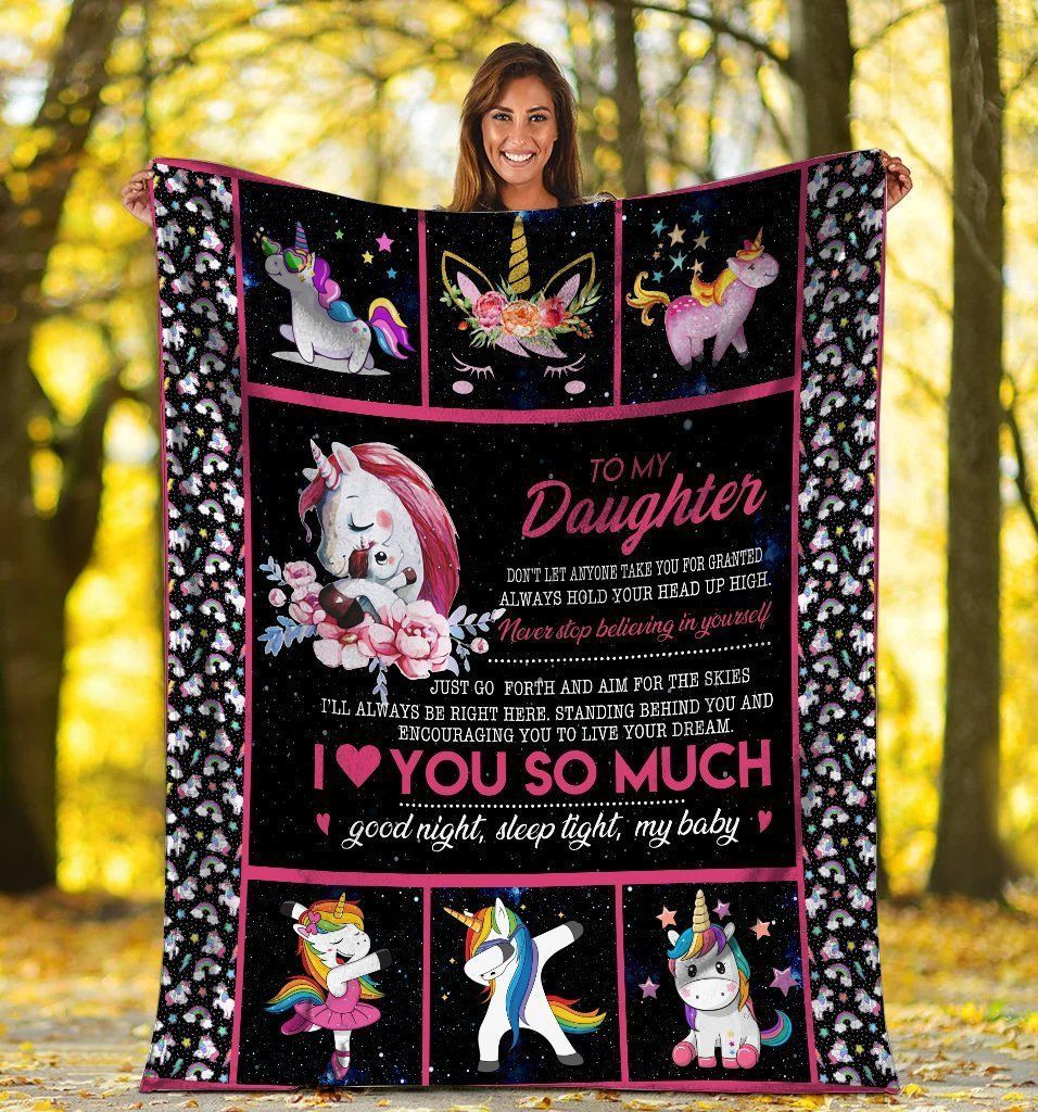 To My Daughter Unicorn Rainbow I Love So Much Fleece Blanket