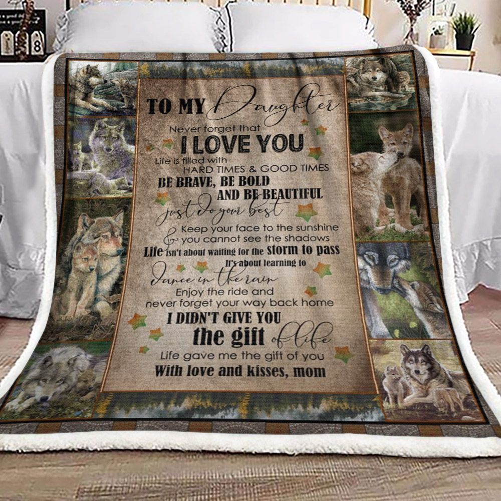 To My Daughter Wolf Sherpa Fleece Blanket