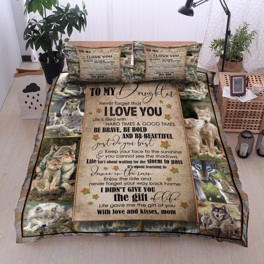 To My Daughter Wolf Bedding Set