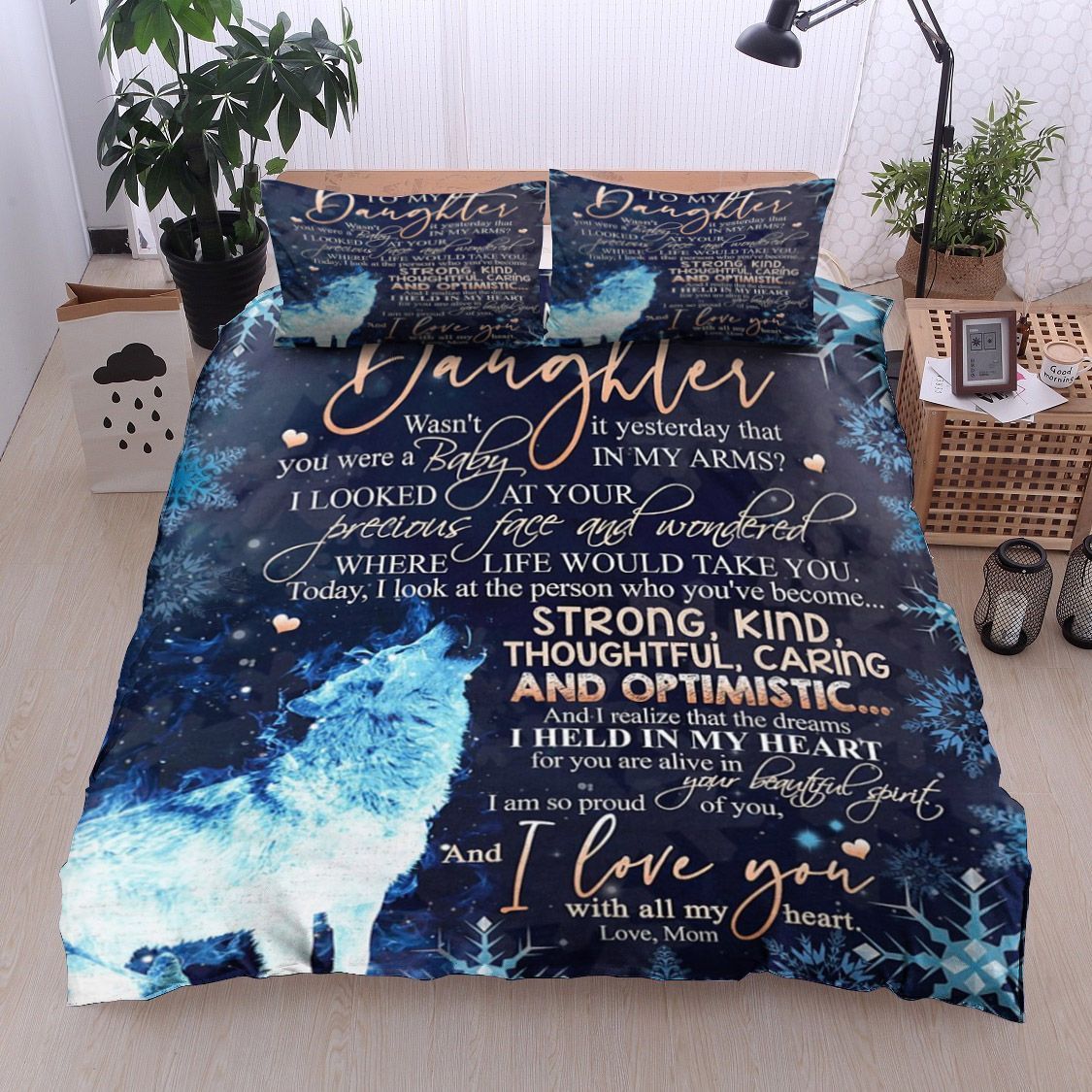 To My Daughter Wolf Bedding Set