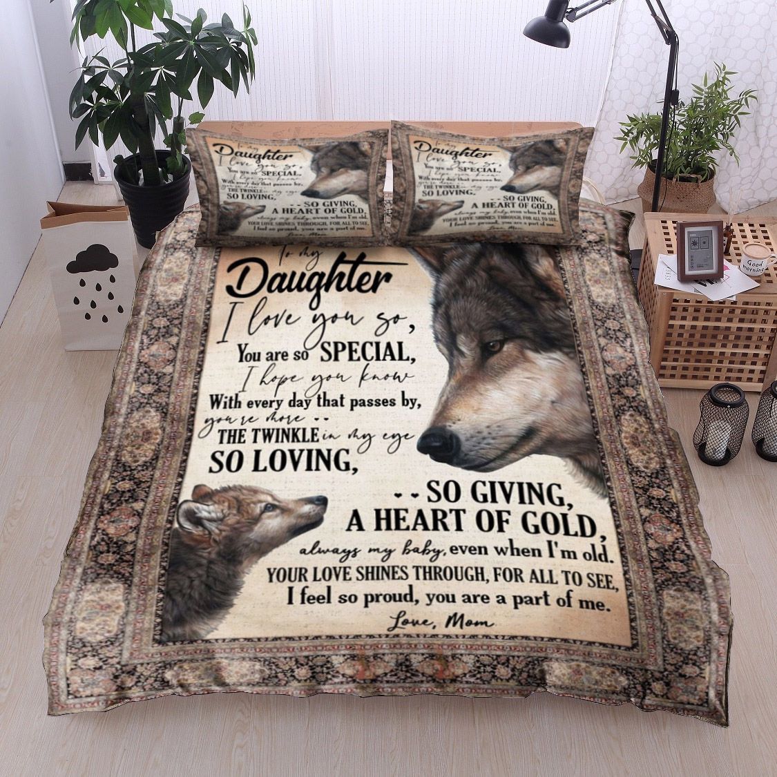 To My Daughter Wolf Bedding Set