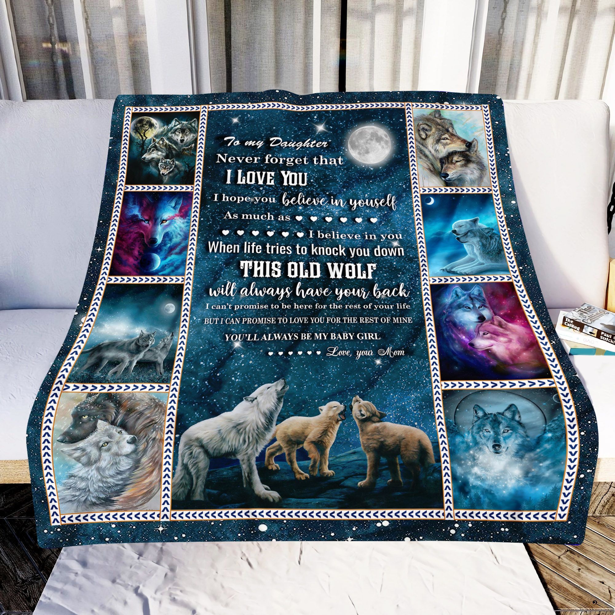 To My Daughter Wolf Sherpa Fleece Blanket