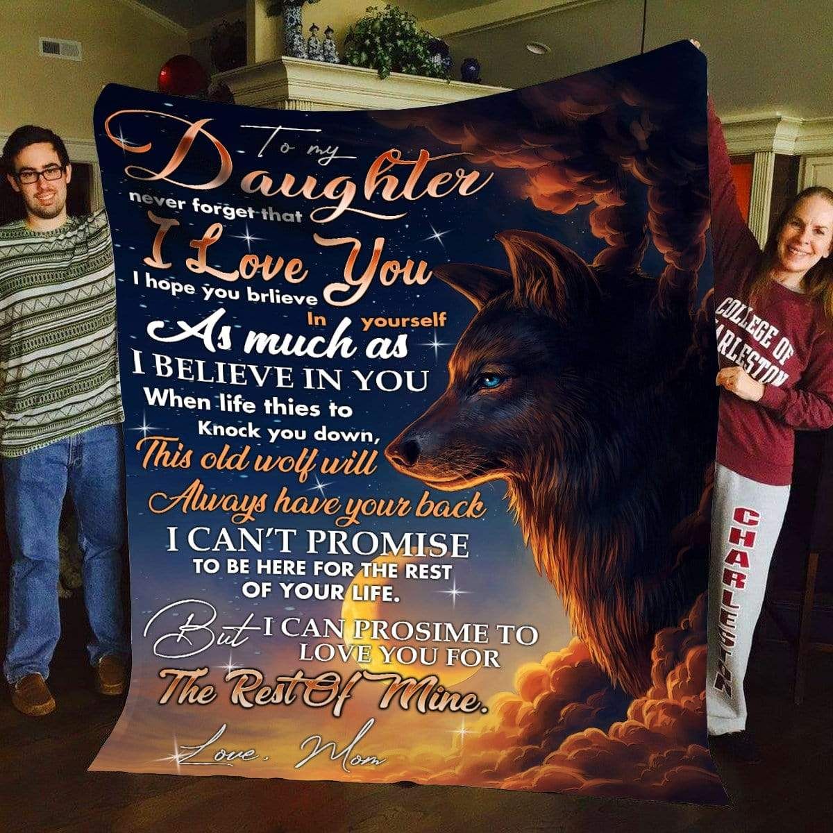 To My Daughter Wolf Fleece Blanket