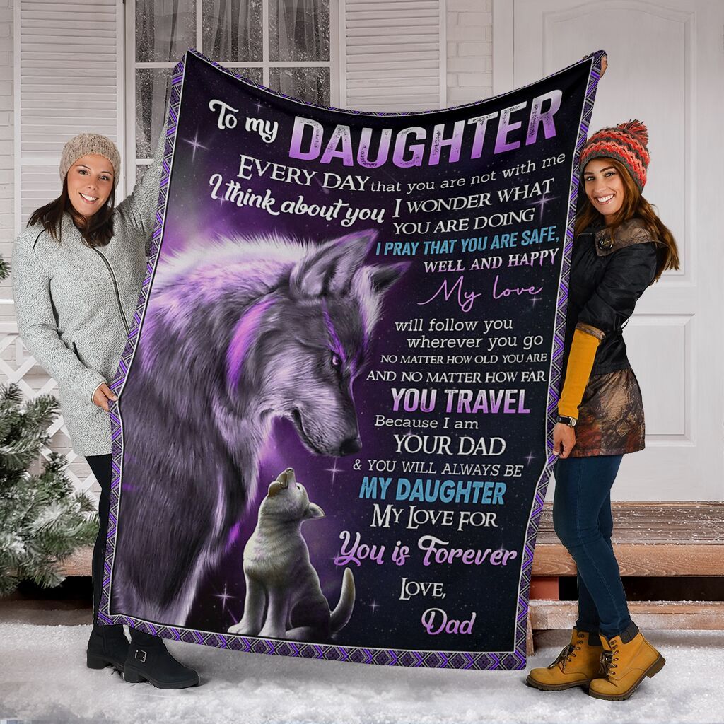 To My Daughter Wolf Fleece Blanket