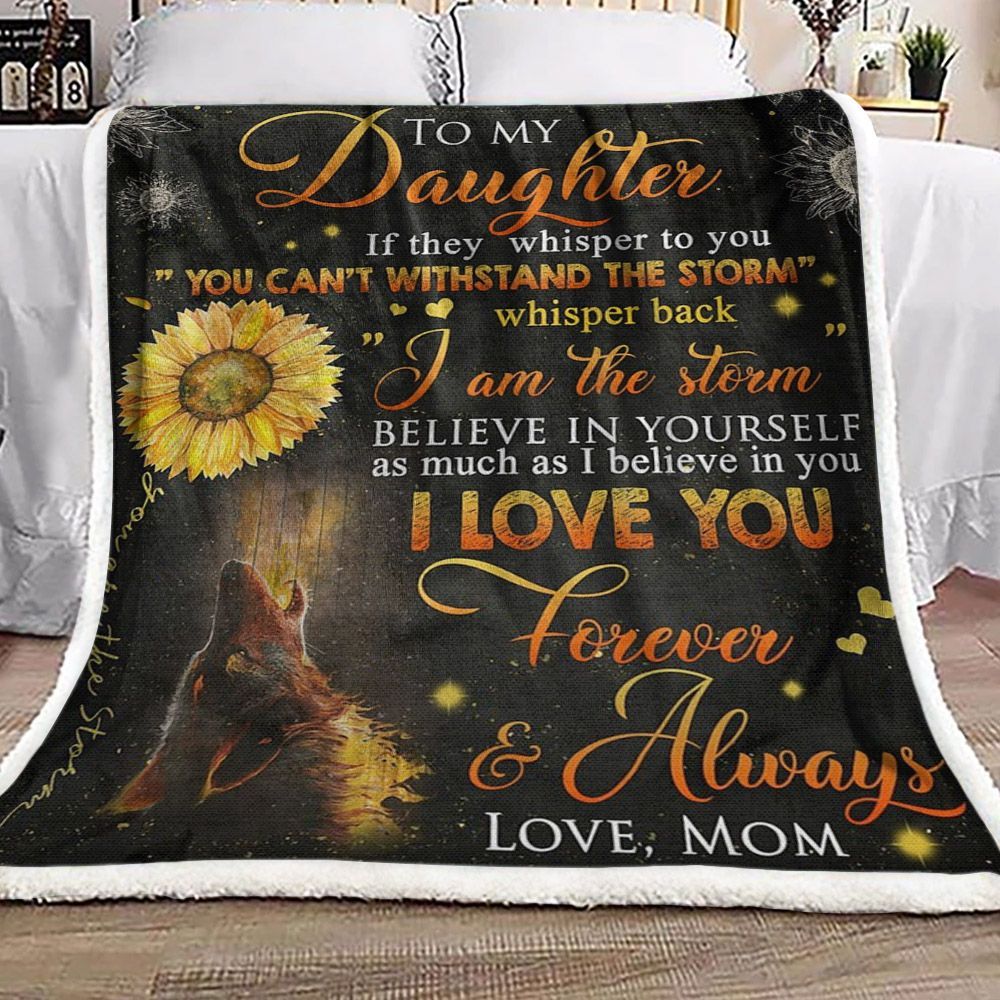 To My Daughter Wolf Sunflower Sherpa Fleece Blanket