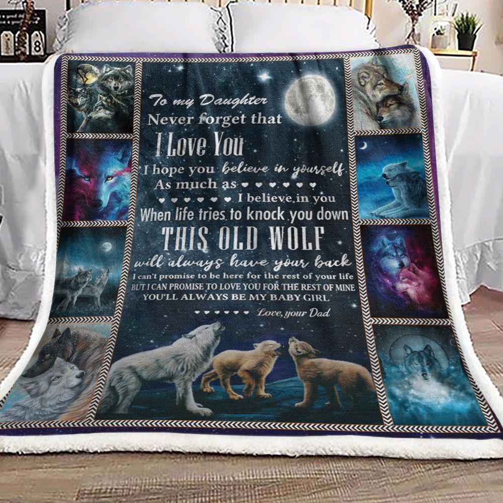 To My Daughter Wolf Sherpa Fleece Blanket