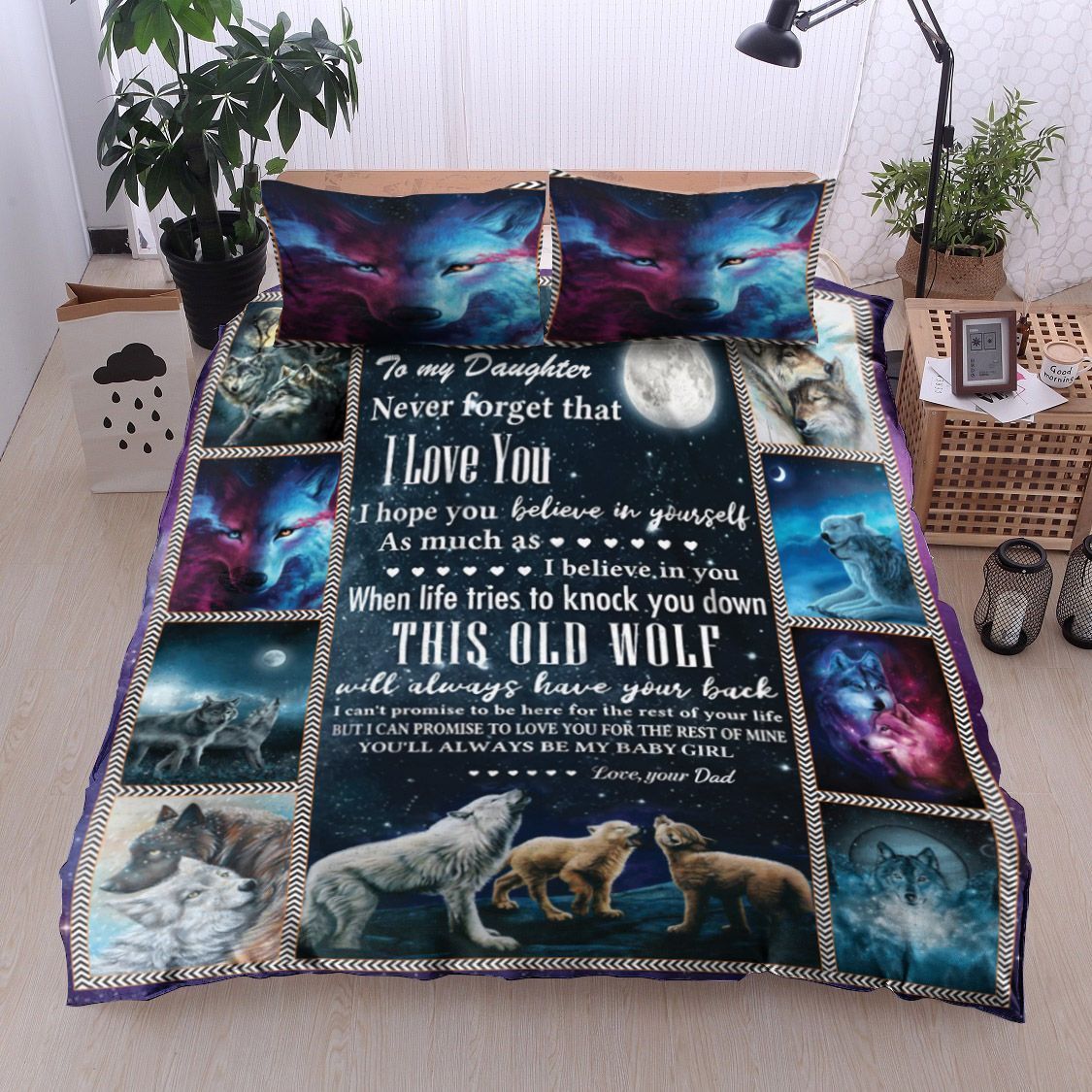 To My Daughter Wolf Bedding Set